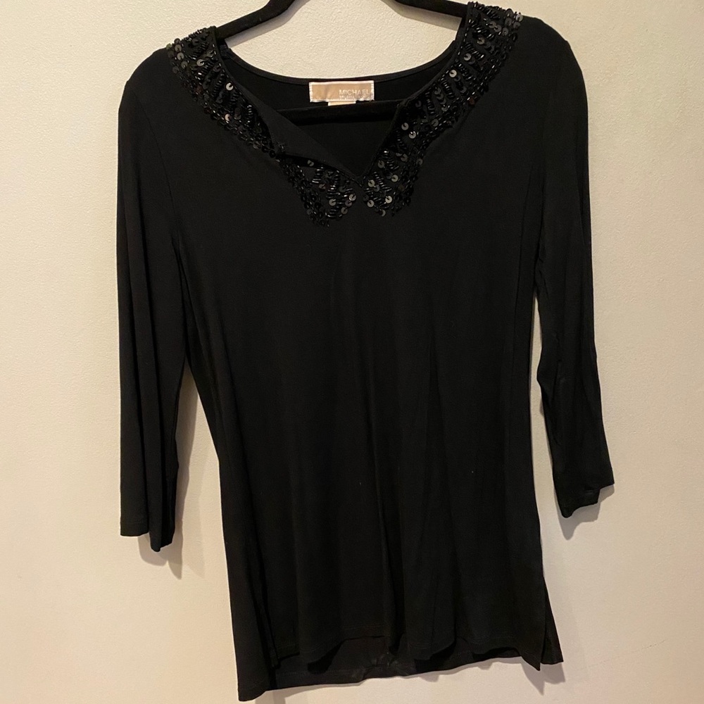 Women’s Michael Kors Long Sleeve Black Sequin Top